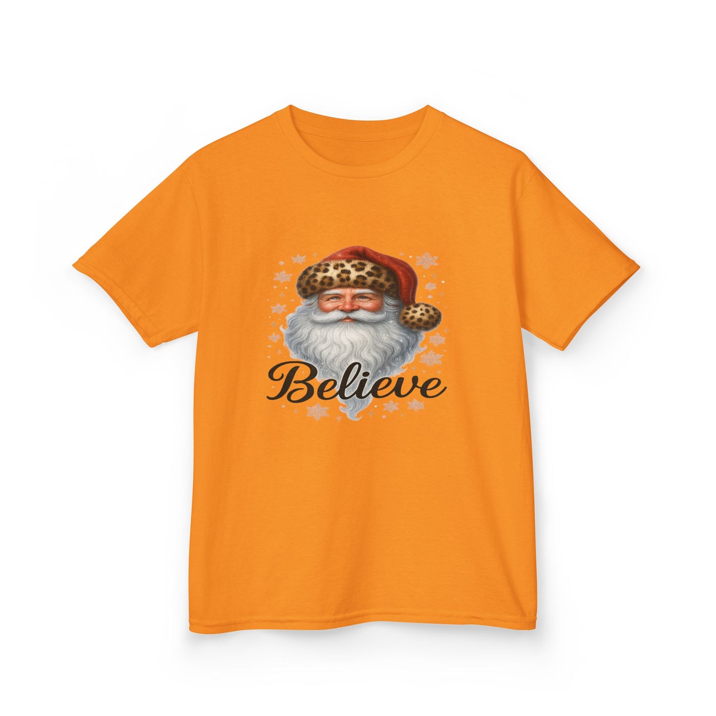 Leopard Print Santa 'Believe' Kids Christmas Tee