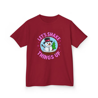 Shake Things Up! Snowman & Dino Christmas Kids Tee