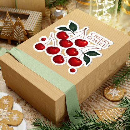 Cherry Coated Kiss-Cut Sticker — Retro Red Cherry Laptop Decal