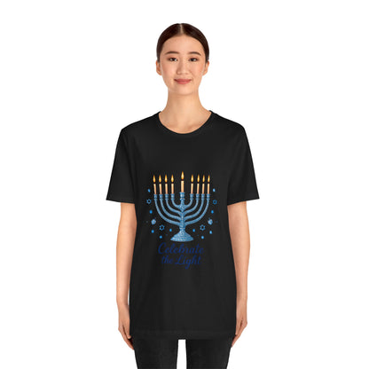 Hanukkah Menorah Tee — "Celebrate the Light" Holiday T‑Shirt