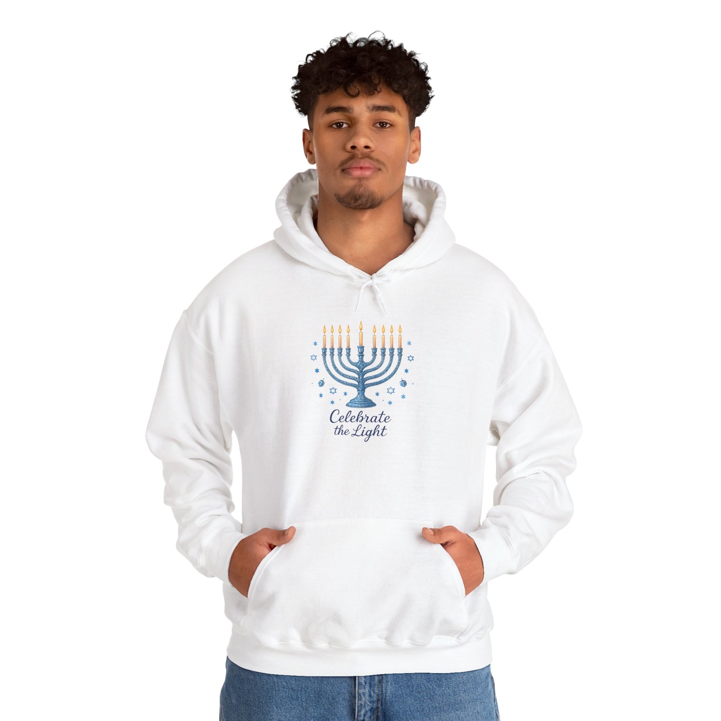 Hanukkah Menorah Hoodie - "Celebrate the Light" Holiday Sweatshirt