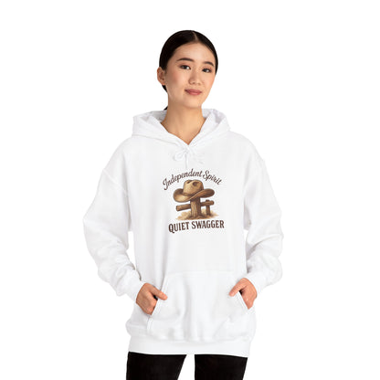 Quiet Swagger Hoodie – "Independent Spirit" Cowboy Hat Graphic Pullover