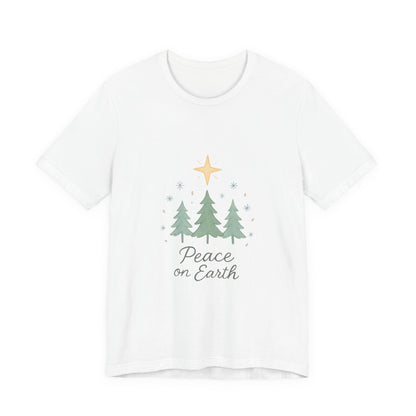 Peace on Earth Christmas Tee — Holiday Pine Tree Graphic Shirt