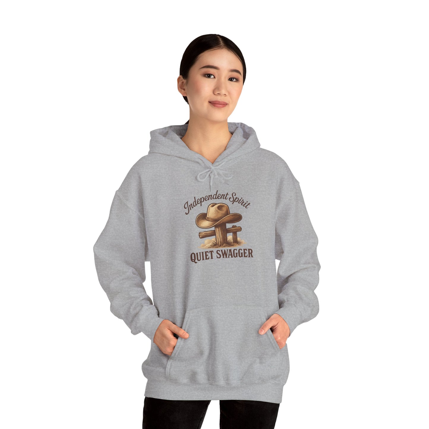 Quiet Swagger Hoodie – "Independent Spirit" Cowboy Hat Graphic Pullover