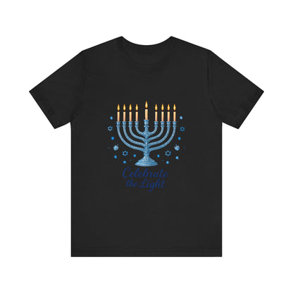 Hanukkah Menorah Tee — "Celebrate the Light" Holiday T‑Shirt