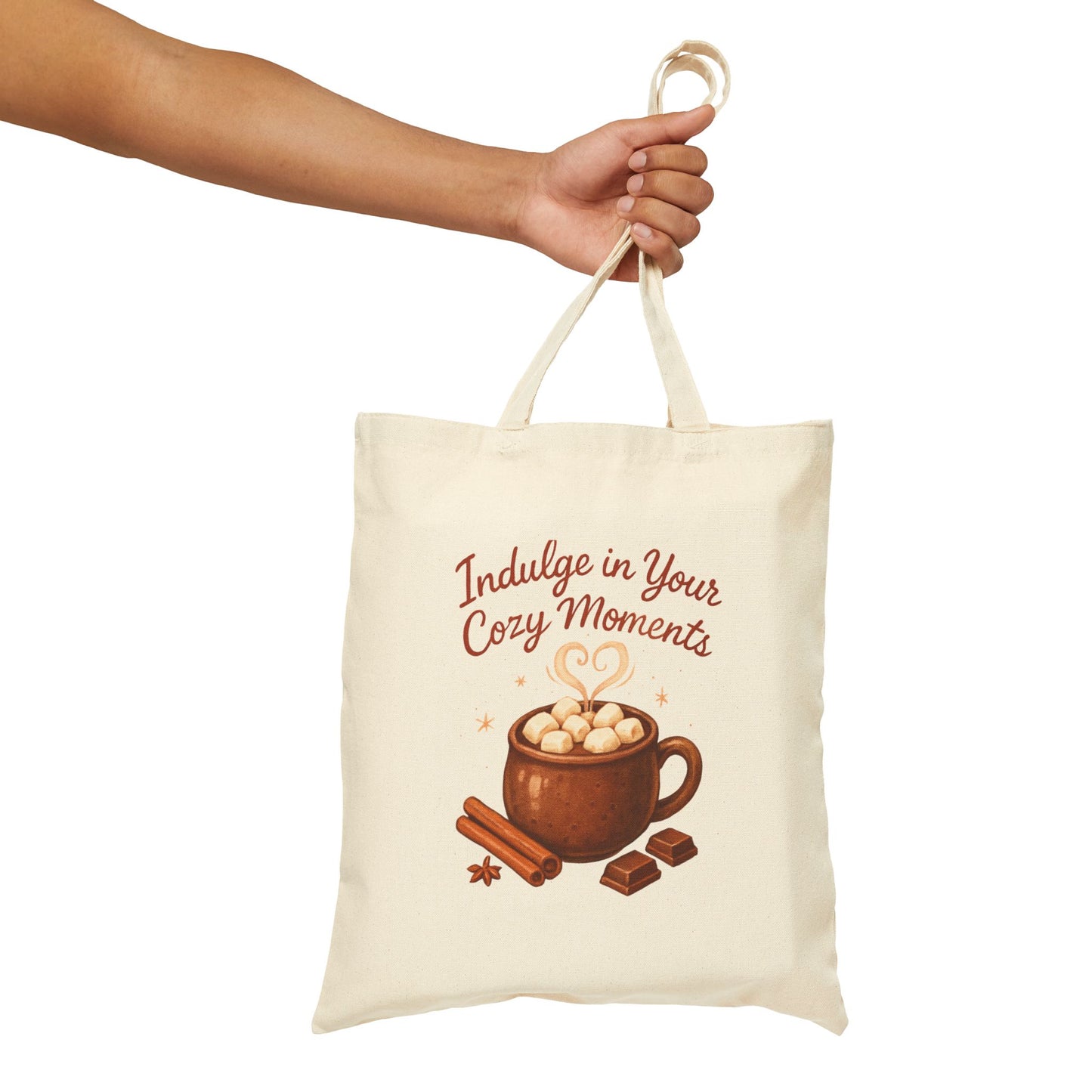 Cozy Moments Tote Bag — 'Indulge in Your Cozy Moments' Hot Cocoa Canvas Tote