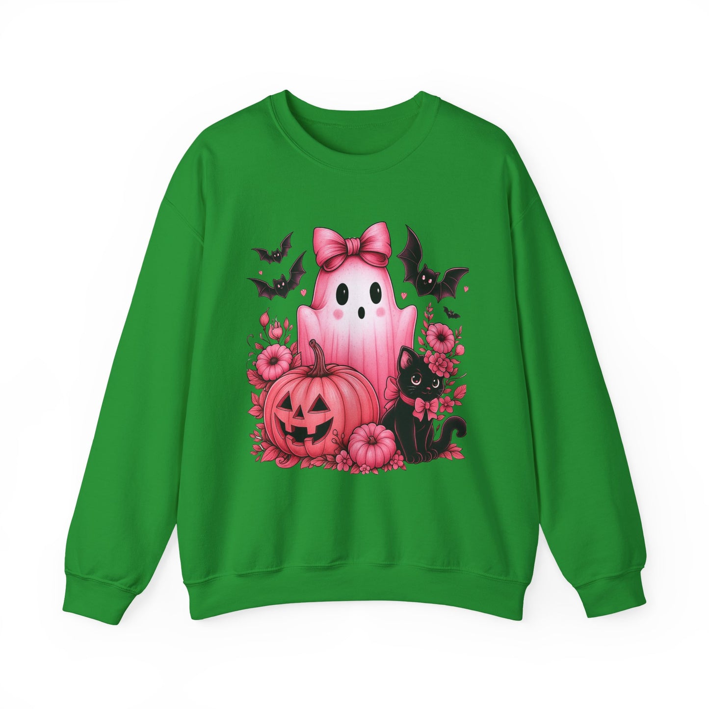 Pink Ghost & Pumpkin Halloween Crewneck Sweatshirt