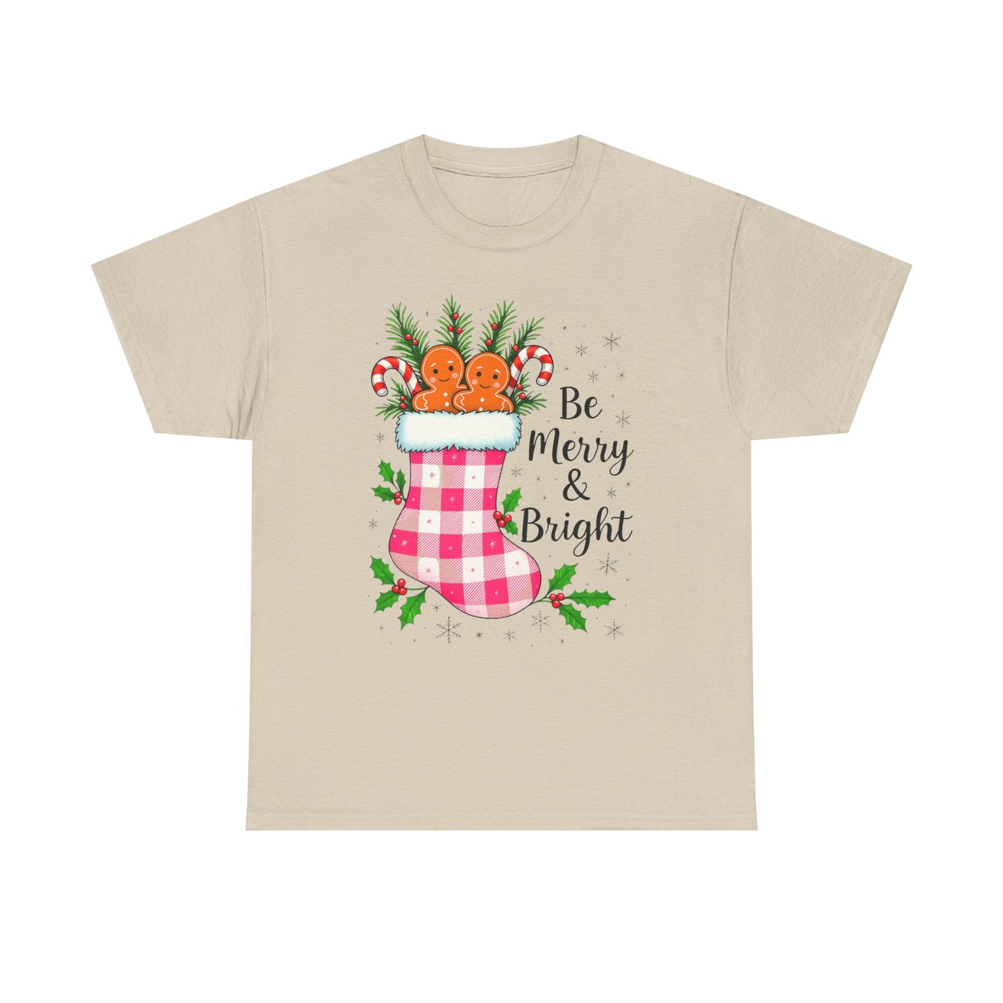 Pink Gingham Stocking Christmas Tee - Be Merry & Bright
