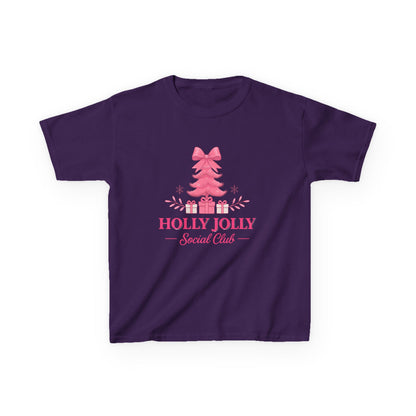 Holly Jolly Dino Christmas Tee - Pink Holiday Kids Shirt