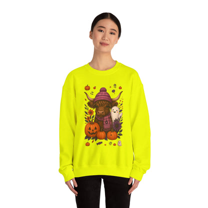 Highland Cow & Ghost Halloween Crewneck Sweatshirt