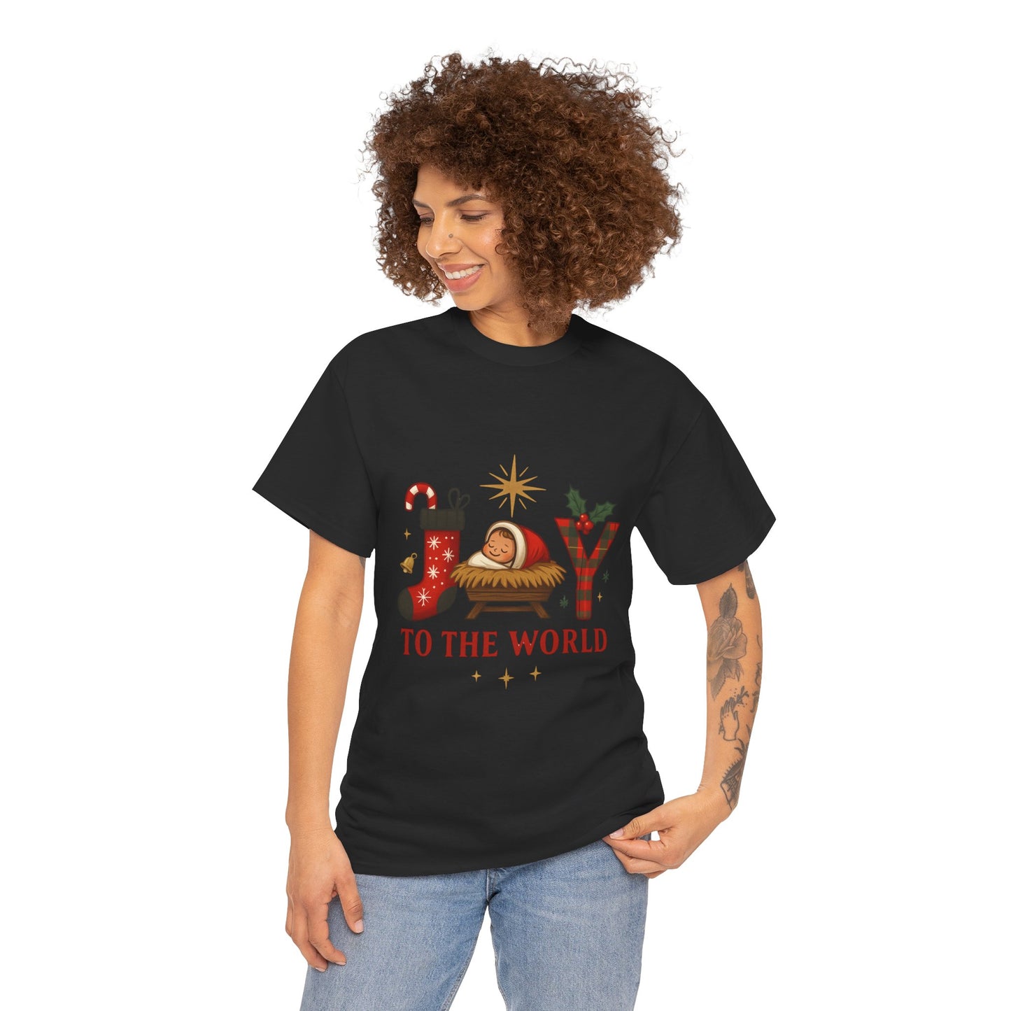 Christmas Joy Unisex Tee with Baby Jesus Illustration
