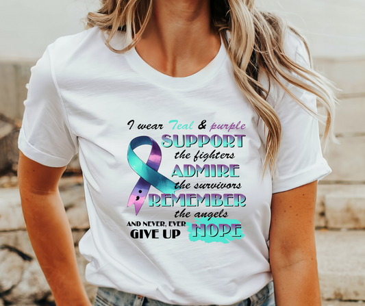 I Wear Teal And Purple Suicide Awareness Adult T-Shirt