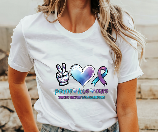 Peace Love And Cure Suicide Awareness Adult T-Shirt