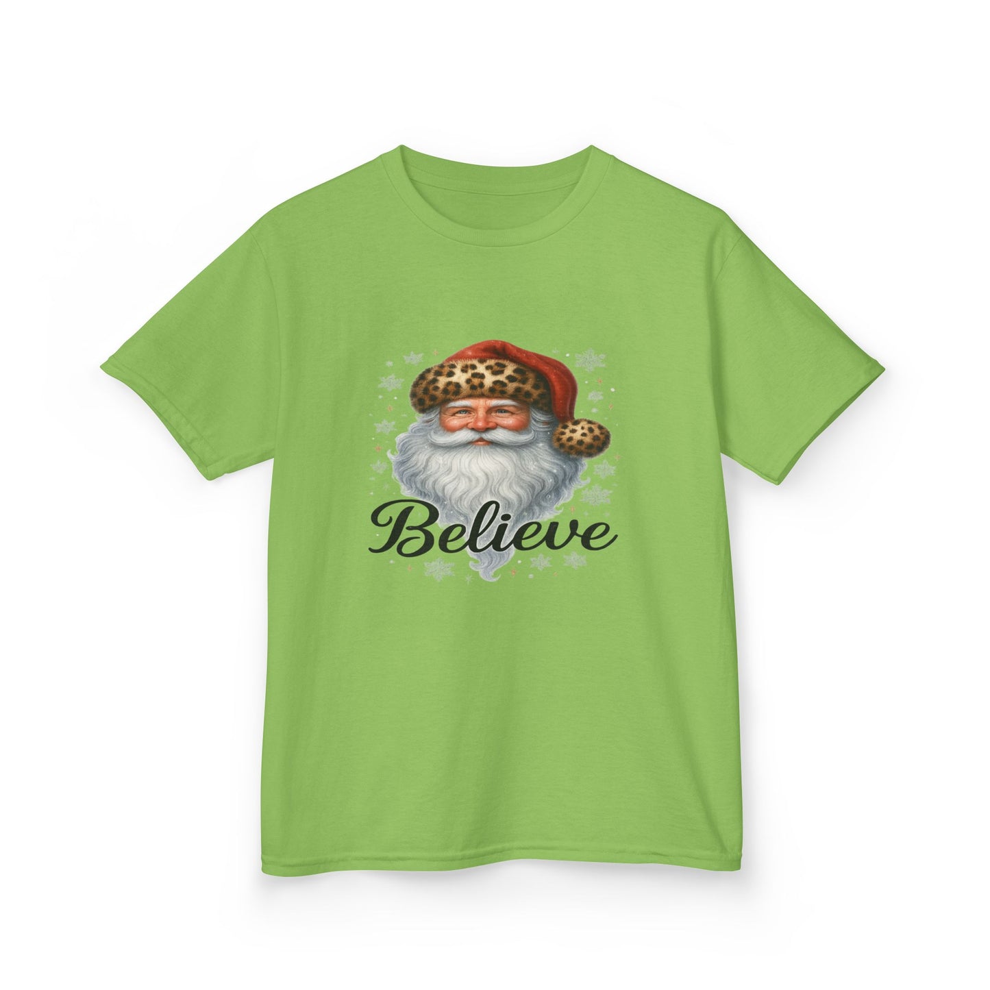 Leopard Print Santa 'Believe' Kids Christmas Tee