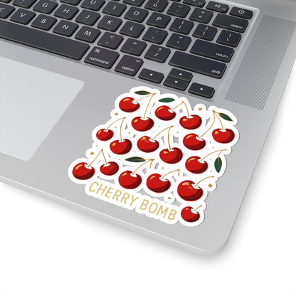 Cherry Bomb Kiss-Cut Sticker — Retro Red Cherry Pattern