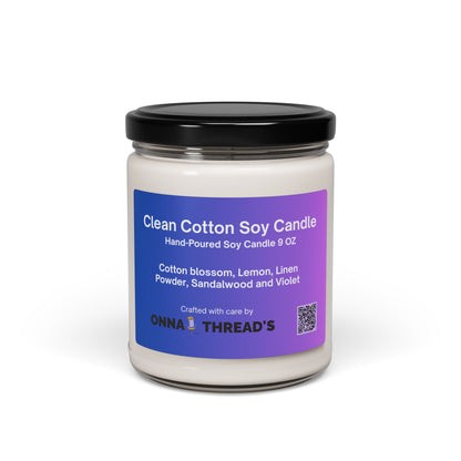 Clean Cotton Scented Soy Candle, Aromatherapy Candle, Home Décor, Relaxation Gift, Eco-Friendly Candle, Vegan Soy Wax