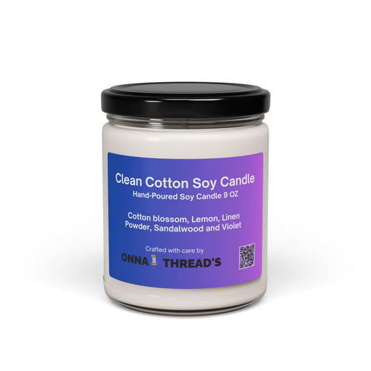 Clean Cotton Scented Soy Candle, Aromatherapy Candle, Home Décor, Relaxation Gift, Eco-Friendly Candle, Vegan Soy Wax