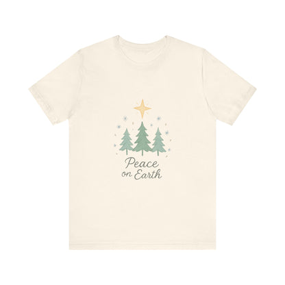 Peace on Earth Christmas Tee — Holiday Pine Tree Graphic Shirt
