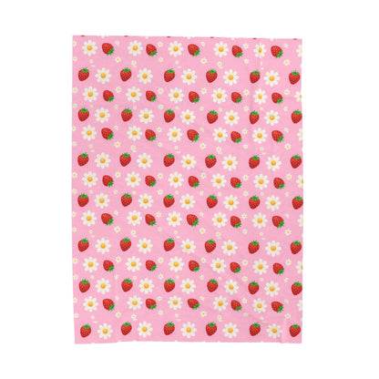 Cozy Strawberry Floral Blanket | Soft Plush Throw, Nursery Decor, Gift for Kids, Spring Home Accents, Cute Couch Cover