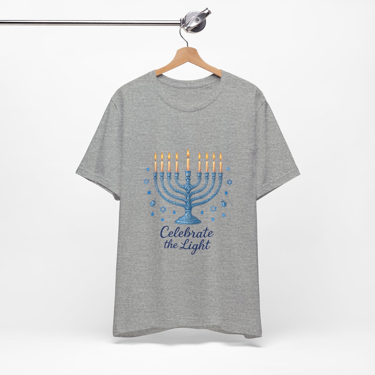 Hanukkah Menorah Tee — "Celebrate the Light" Holiday T‑Shirt