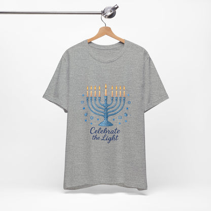 Hanukkah Menorah Tee — "Celebrate the Light" Holiday T‑Shirt