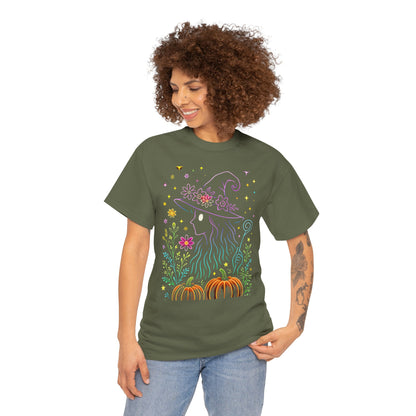 🌙 Whimsical Witch Cat Tee – Magical Halloween Pumpkin Shirt