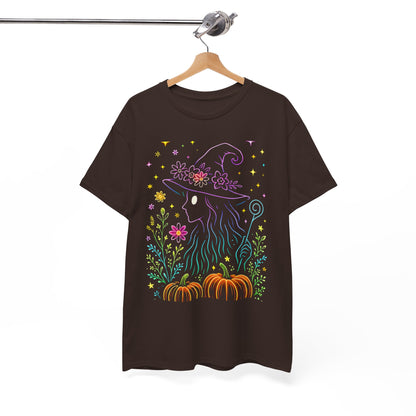 🌙 Whimsical Witch Cat Tee – Magical Halloween Pumpkin Shirt