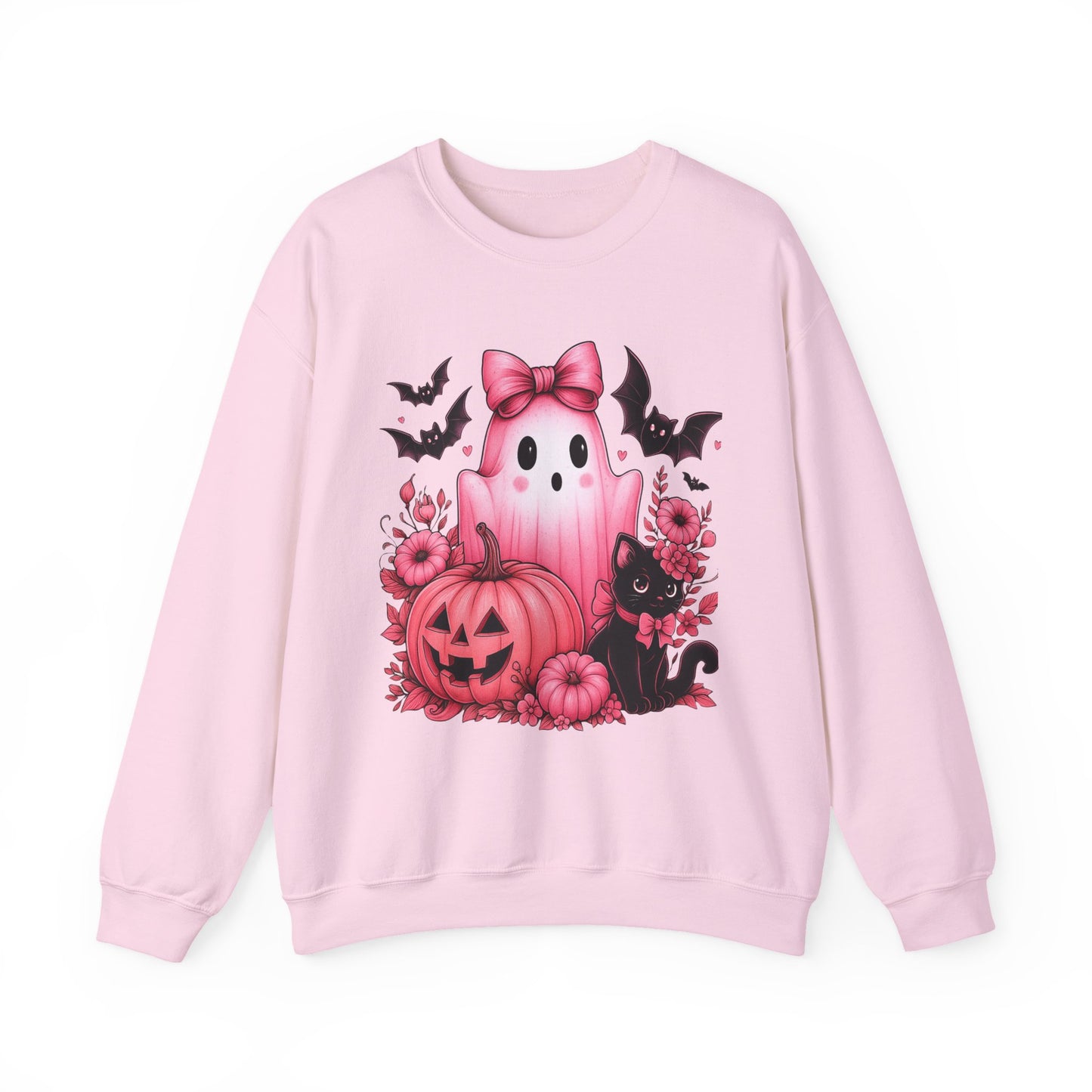 Pink Ghost & Pumpkin Halloween Crewneck Sweatshirt