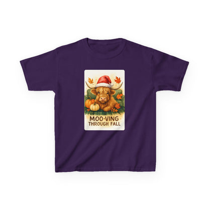 Moo-ving Through Fall Highland Cow Kids Tee