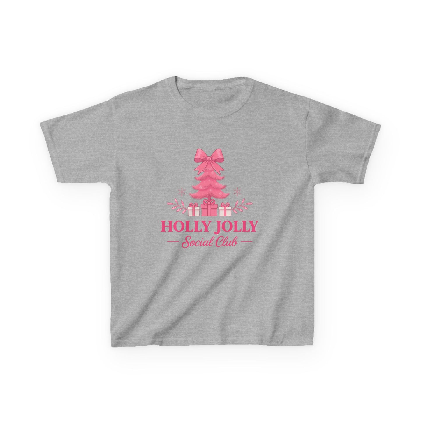 Holly Jolly Dino Christmas Tee - Pink Holiday Kids Shirt