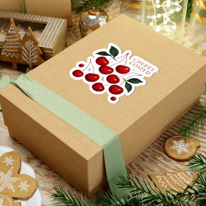 Cherry Coated Kiss-Cut Sticker — Retro Red Cherry Laptop Decal