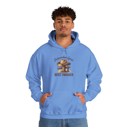 Quiet Swagger Hoodie – "Independent Spirit" Cowboy Hat Graphic Pullover
