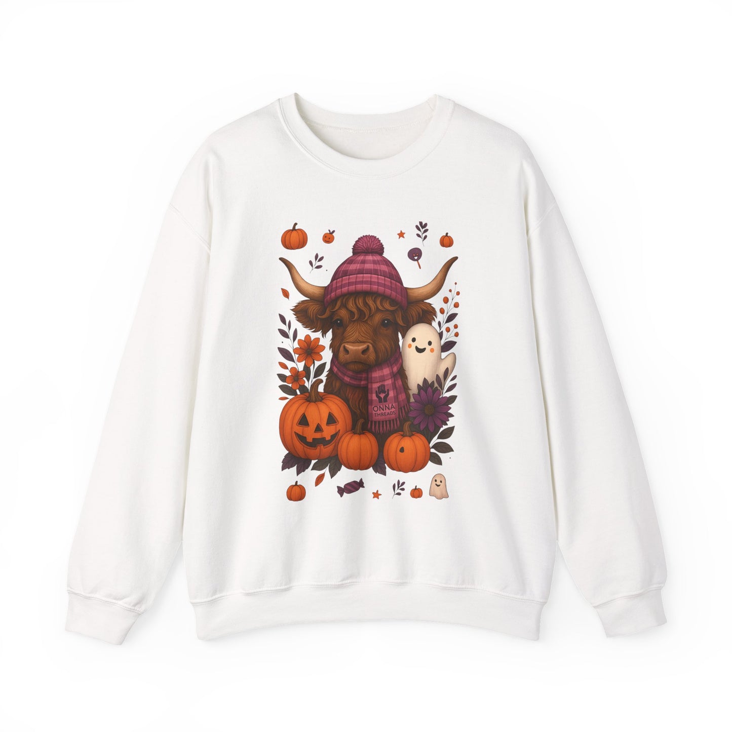 Highland Cow & Ghost Halloween Crewneck Sweatshirt