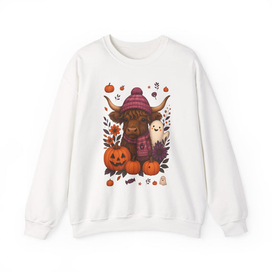 Highland Cow & Ghost Halloween Crewneck Sweatshirt
