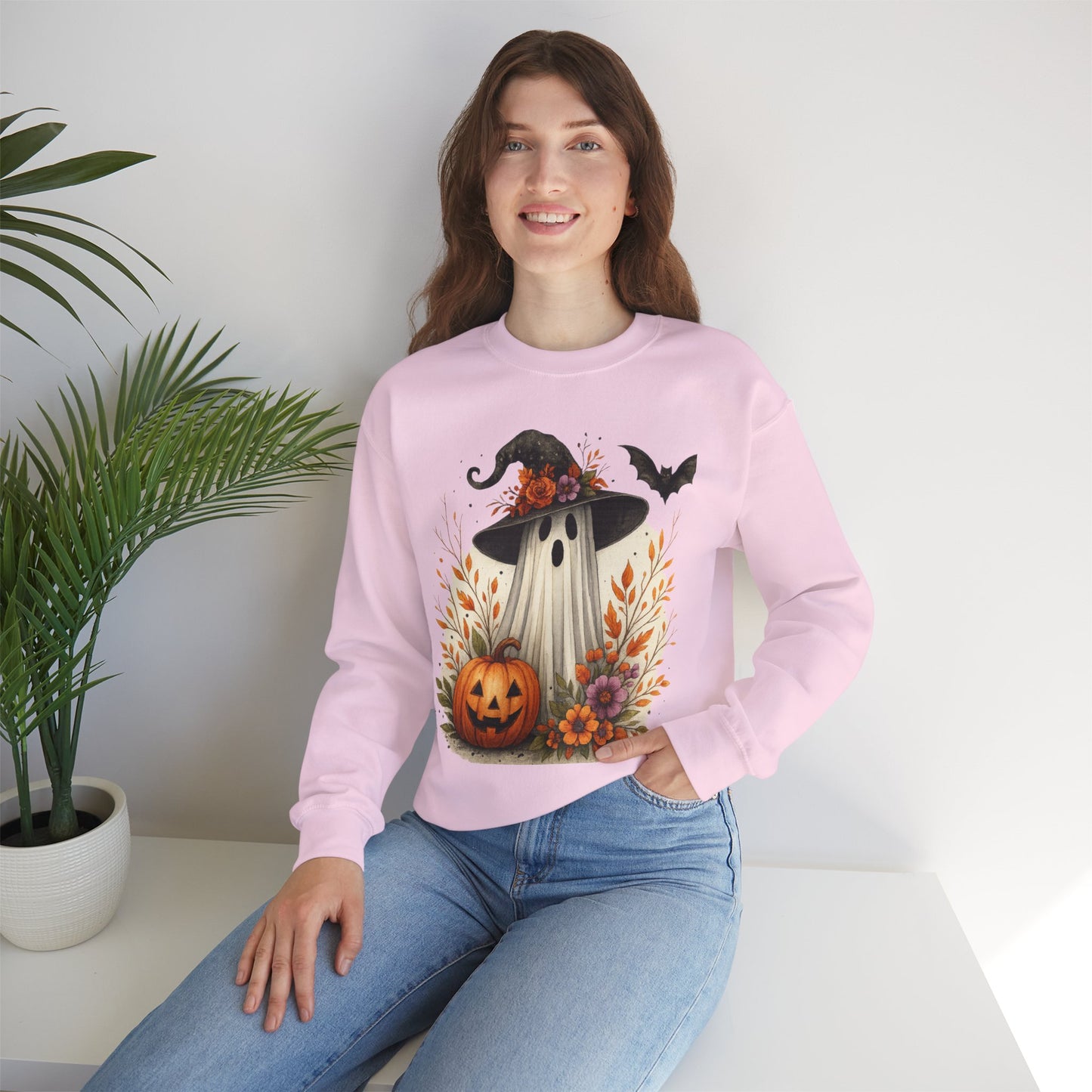 Halloween Ghost Crewneck Sweatshirt, Cozy Fall Apparel, Cute Ghost Design, Pumpkin Sweatshirt, Unisex Halloween Gift