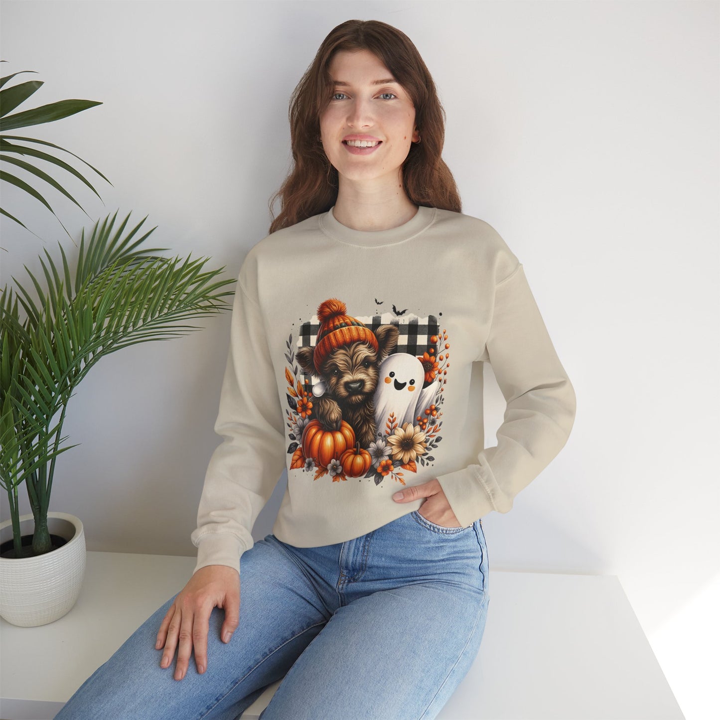 Cute Halloween Dog & Ghost Crewneck Sweatshirt