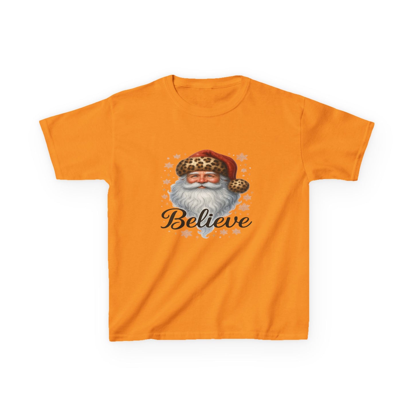 Leopard Print Santa 'Believe' Kids Christmas Tee