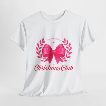 Christmas Tee with Pink Bow and Candy Cane Christmas Club Text