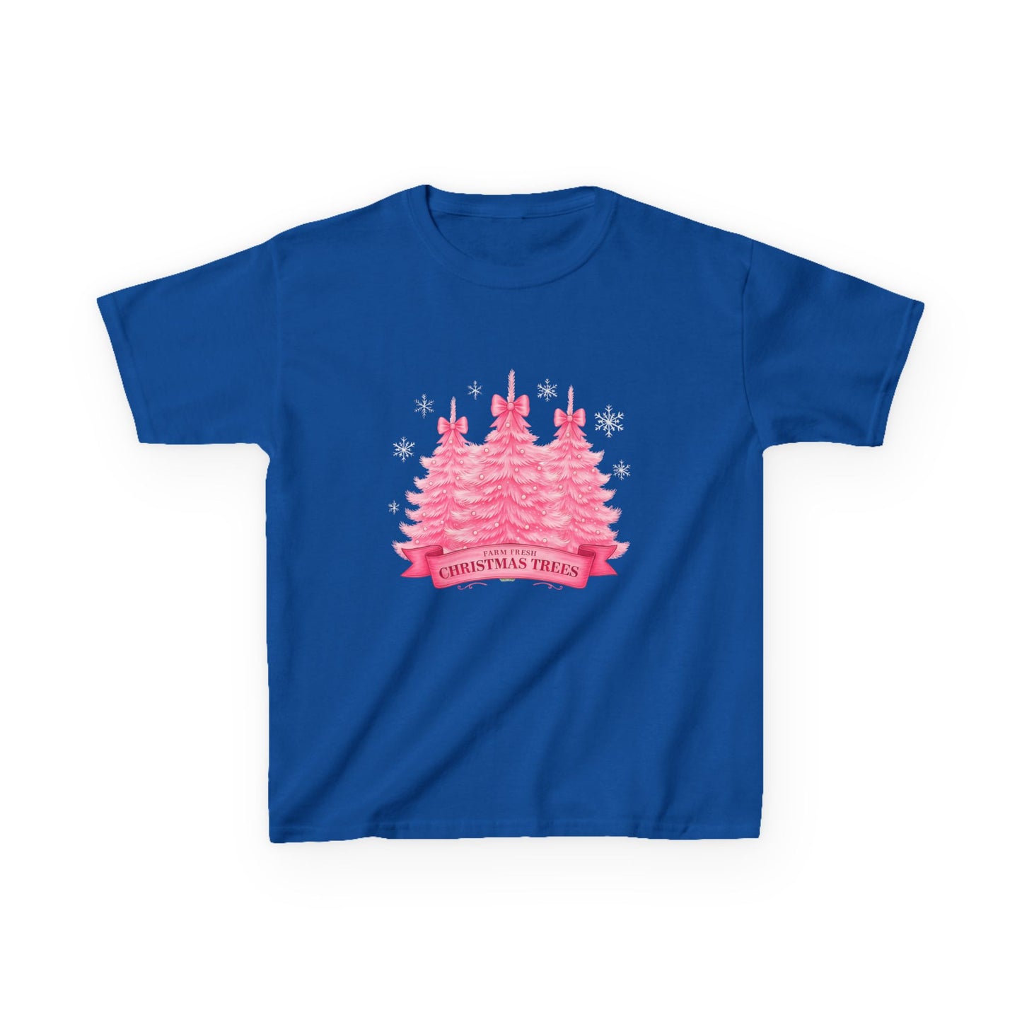 Pink Farm Fresh Christmas Tree Dino Tee - Kids Holiday Shirt