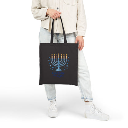 Hanukkah Menorah Tote Bag – "Celebrate the Light" Cotton Canvas Shopper
