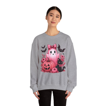 Pink Ghost & Pumpkin Halloween Crewneck Sweatshirt