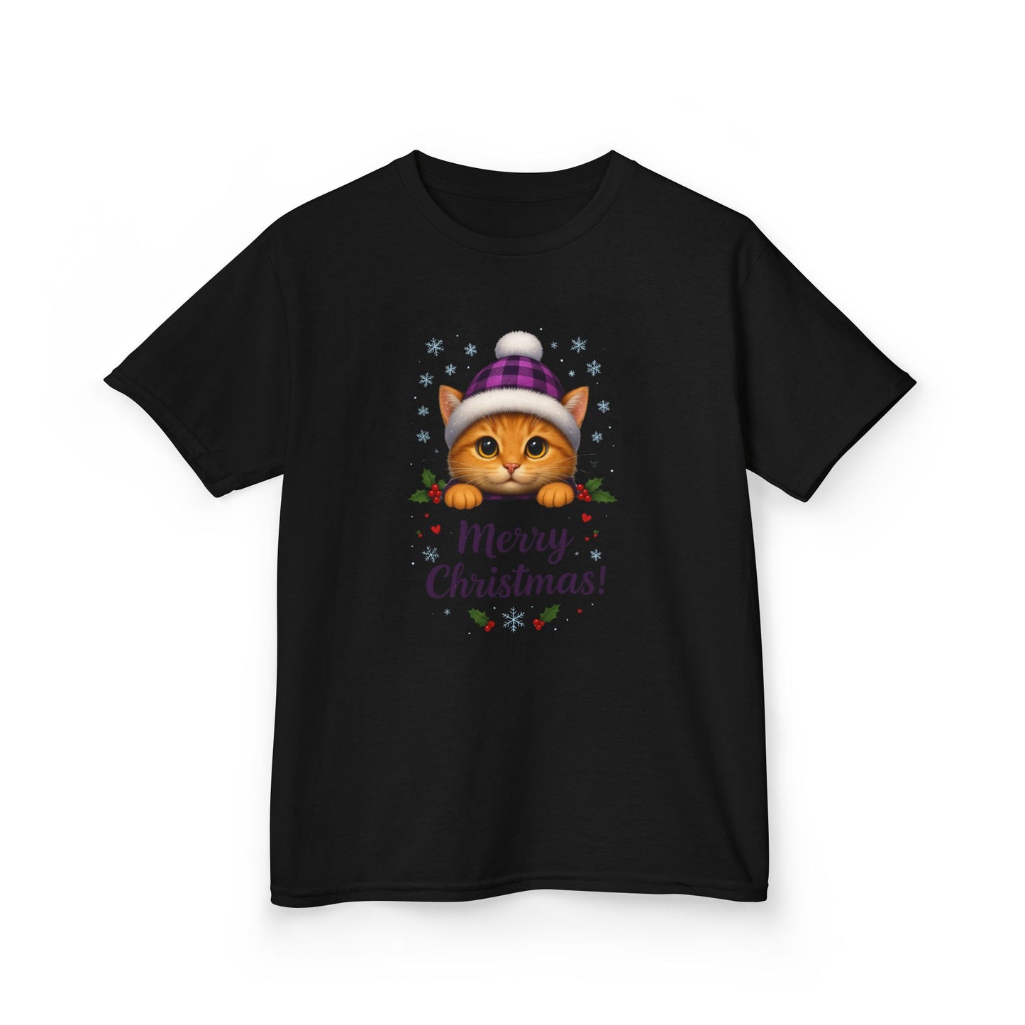Ginger Cat Merry Christmas Kids Tee