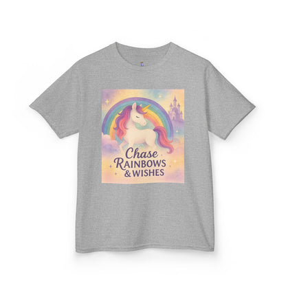 Chase Rainbows & Wishes Unicorn Kids Tee, Magical T-Shirt, Birthday Gift for Kids, Unicorn Lover Apparel, Playful Cotton Tee