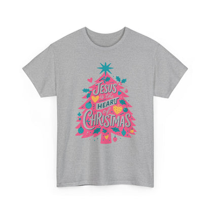 Jesus is the Heart of Christmas Pink Tree Tee