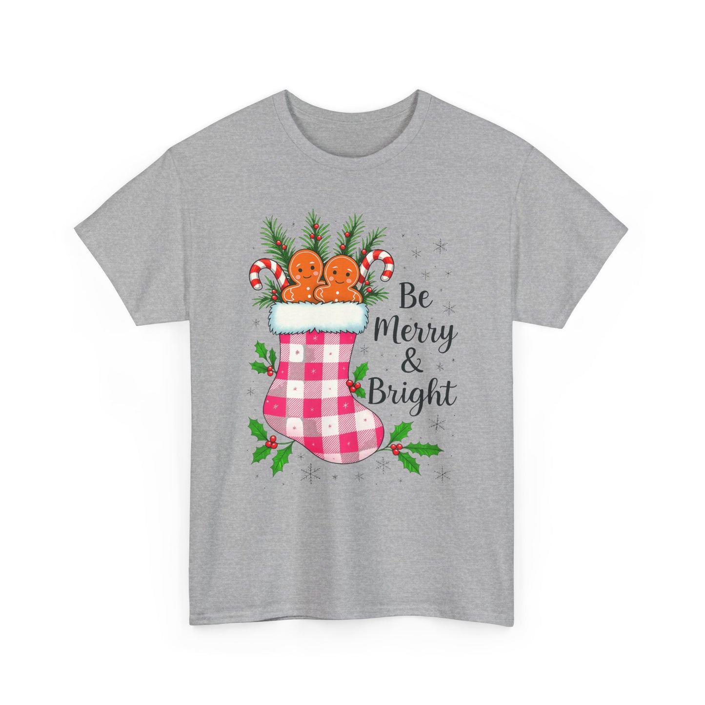 Pink Gingham Stocking Christmas Tee - Be Merry & Bright