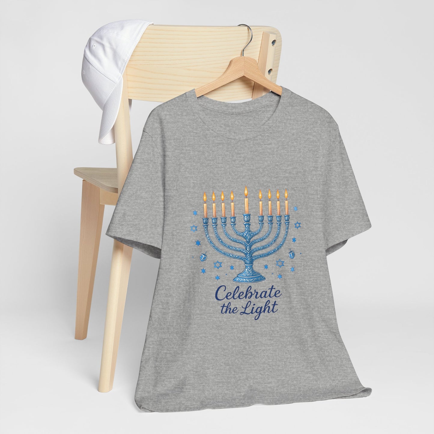 Hanukkah Menorah Tee — "Celebrate the Light" Holiday T‑Shirt