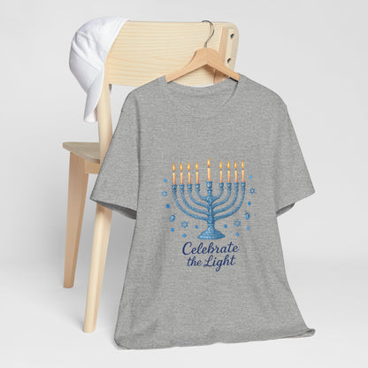 Hanukkah Menorah Tee — "Celebrate the Light" Holiday T‑Shirt