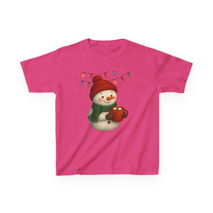 Snowman Dino Hot Chocolate Kids Christmas Tee
