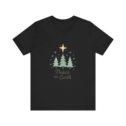 Peace on Earth Christmas Tee — Holiday Pine Tree Graphic Shirt