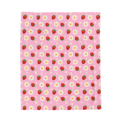 Cozy Strawberry Floral Blanket | Soft Plush Throw, Nursery Decor, Gift for Kids, Spring Home Accents, Cute Couch Cover